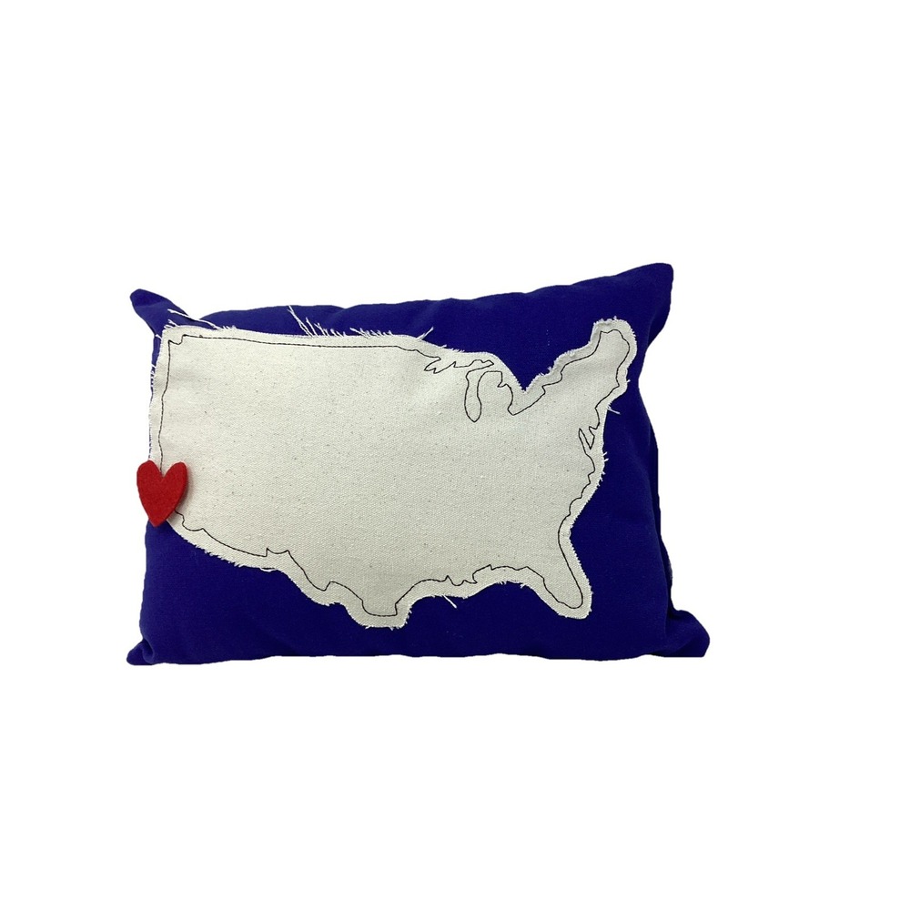 Decorative USA  State Map Pillow "Love" Blue Red Heart Throw Pillow 14" x 10"